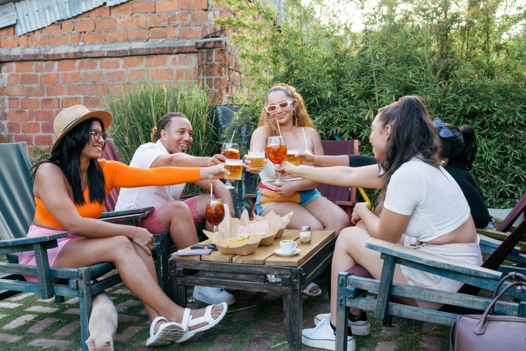 friends cheersing each other at outdoor party