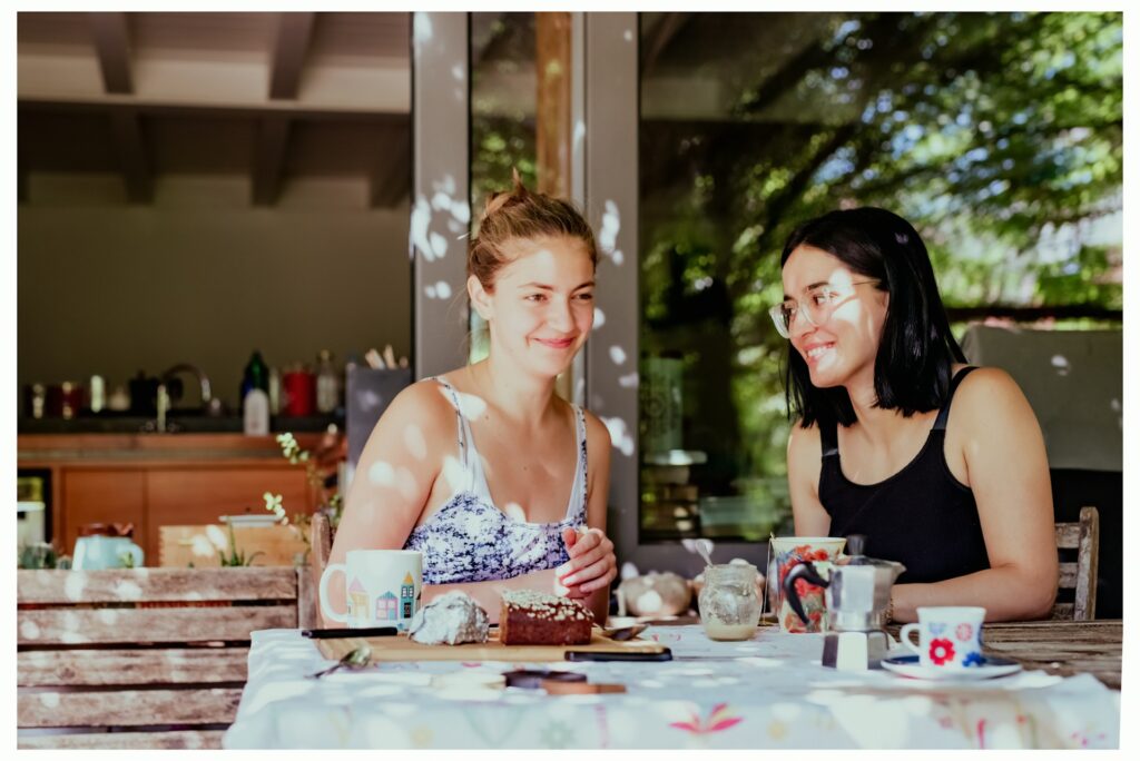 two female friends having lunch